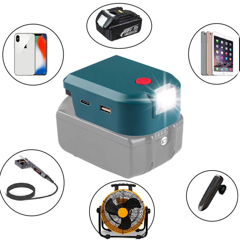 For Makita 14.4V/18V Lion Battery Dual USB converter Port with LED Light Spotlight Outdoor Flashlight for Makita Batteries