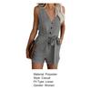 Lady Jumpsuit Solid Color Buttons V Neck Sleeveless Women Romper for Daily Wear