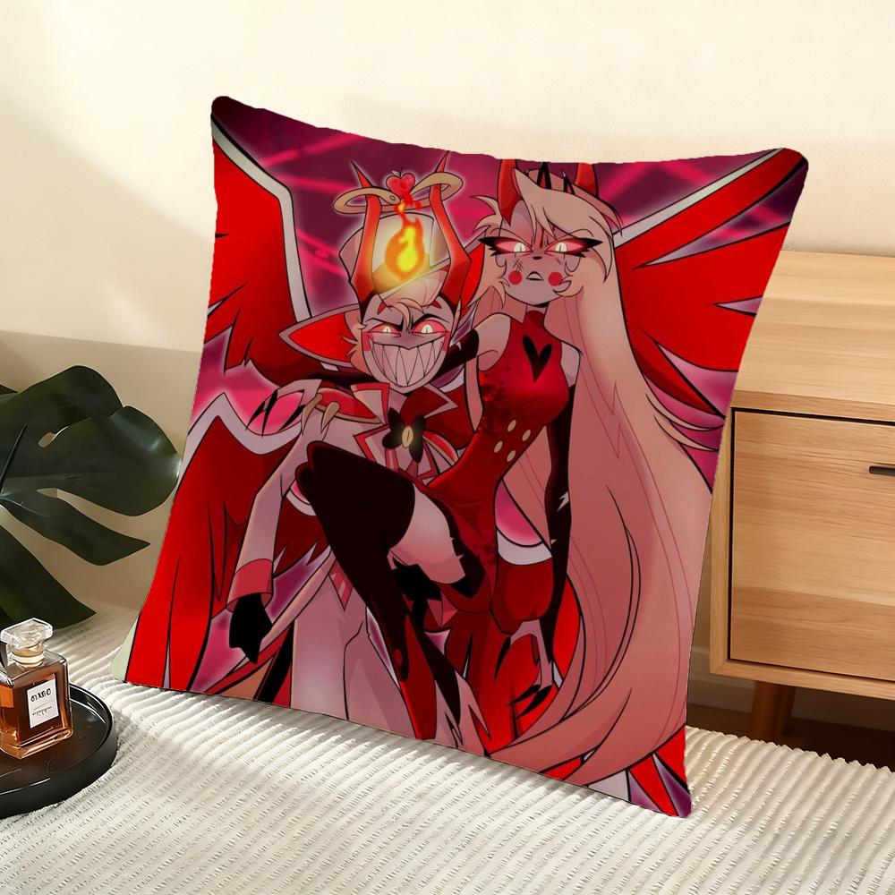Cushion Cover Silky Short Plush Home Sofa Cushion Cover - Invisible Zipper Home Decoration Hazbin Hotle-S Anime