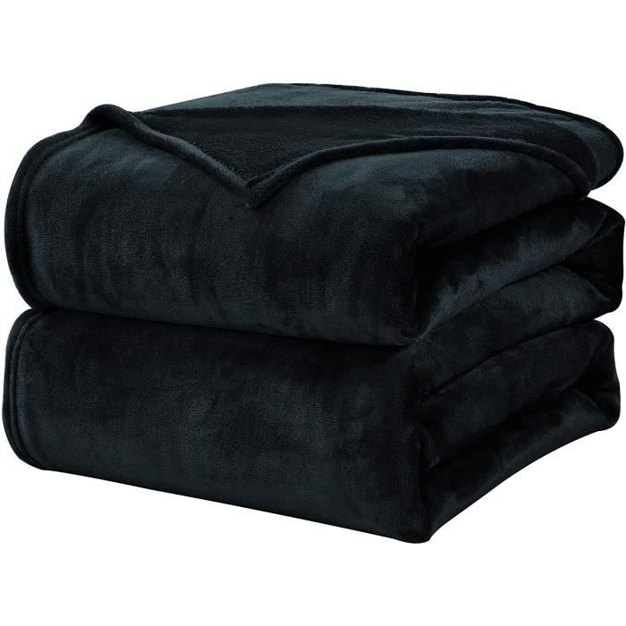 Plaid Couverture Polaire - WAVVE - 130x150cm - Noir - Microfibre - Hypoallergénique