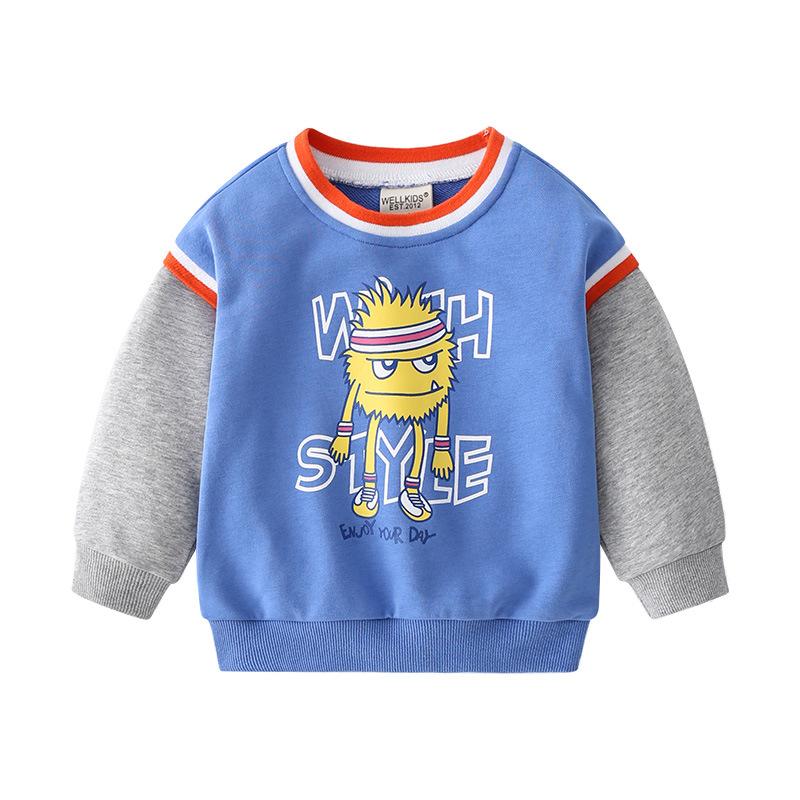 Trendy New Arrival Children's Hoodie Cartoon Print Fashion Patchwork Boys' Long-Sleeved Casual Outerwear Sporty Hoodie
