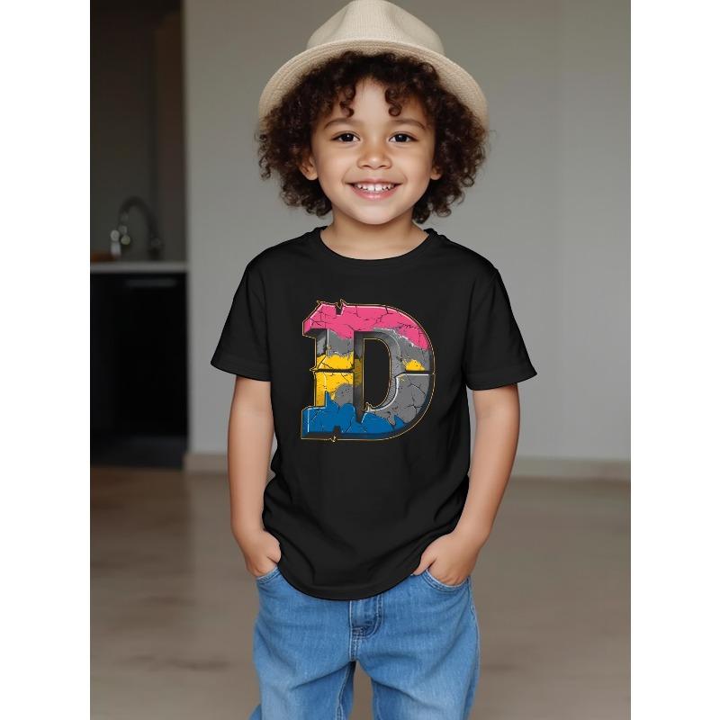 European Size Boys Round Neck Short Sleeved T Shirt D Letter Series Pattern