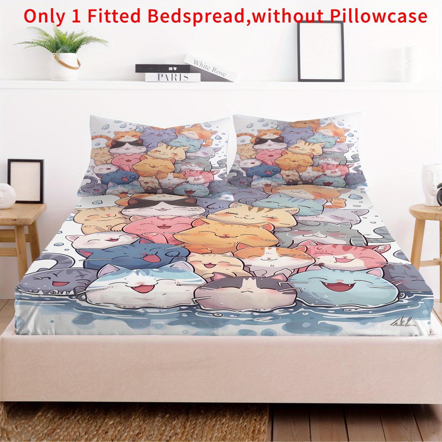 

1PC Cute Cats Polyester Sheet - Soft Sanded Digital Print Fitted Sheet Without Pillowcase Halloween Decor Gifts For Kids Bedroom 90x200x25cm