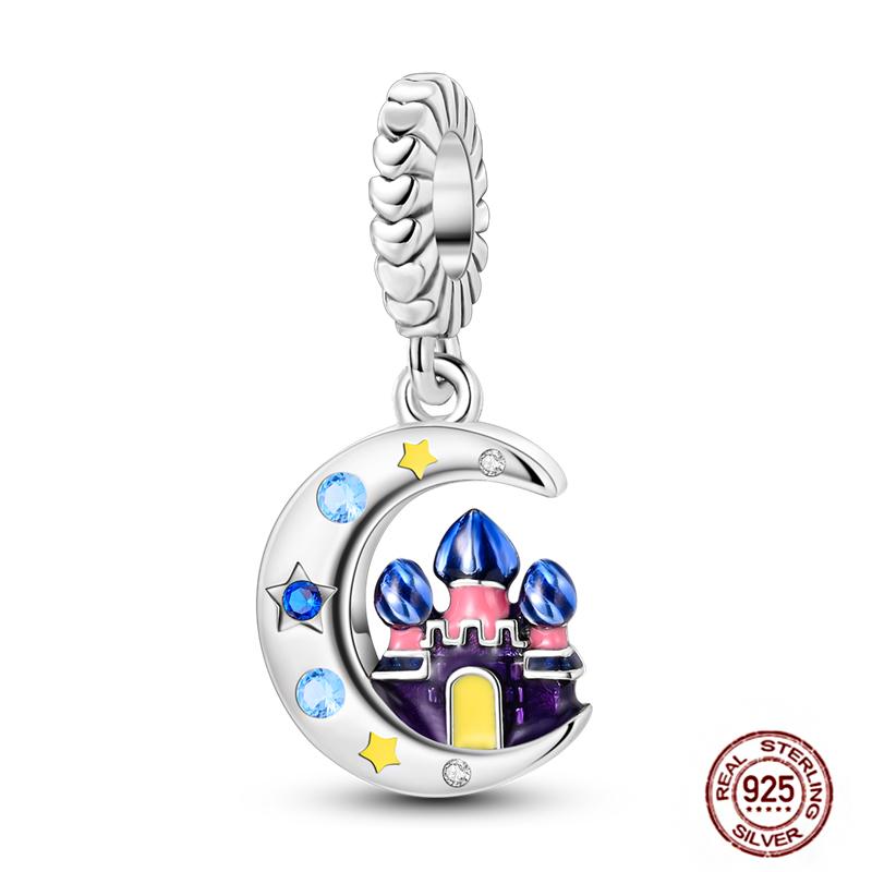 Round Clip Charms Plata Shining Moon Star Char Copper Spacer Clasp Fit Original Bracelet Glow Safety Chain Beads Diy Jewelry