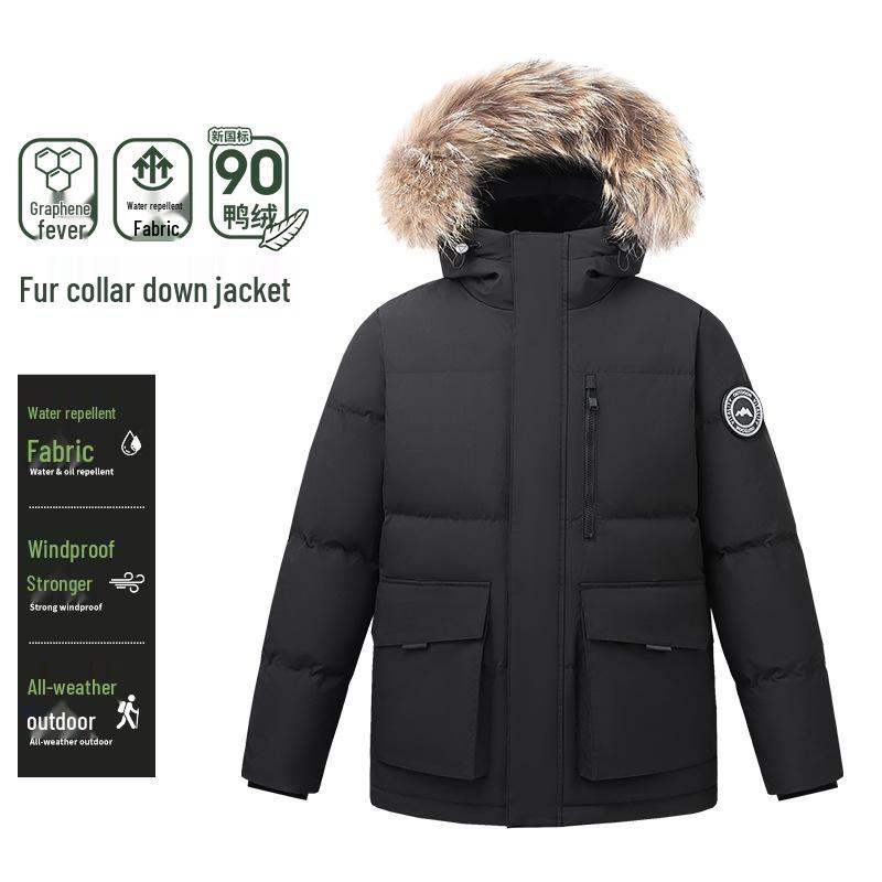 Herren Parka mit Kapuze und Pelzkragen - Dicke, Warme, Trendige Winterjacke mit 90% Weißen Entendaunen