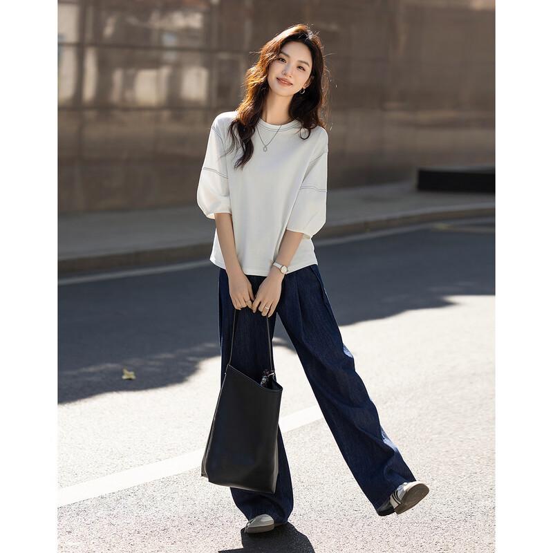 Demana Women's Color-Block Lantern Sleeve T-Shirt