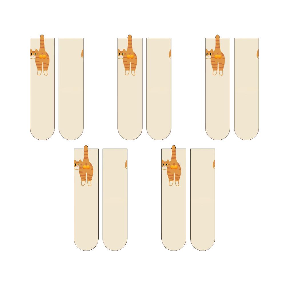 6-1Pairs Cartoon Cat Socks with Balls Comfortable Cat Socks with Fuzzy Balls Novelty Animal Crew Cotton Socks for Outdoor Sports