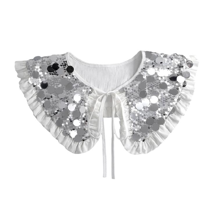 

Sophisticated Sparkling Sequins Cape False Collar Elegant Pleated Ruffled Layering Shawl Clothing Accessory for Dress 1