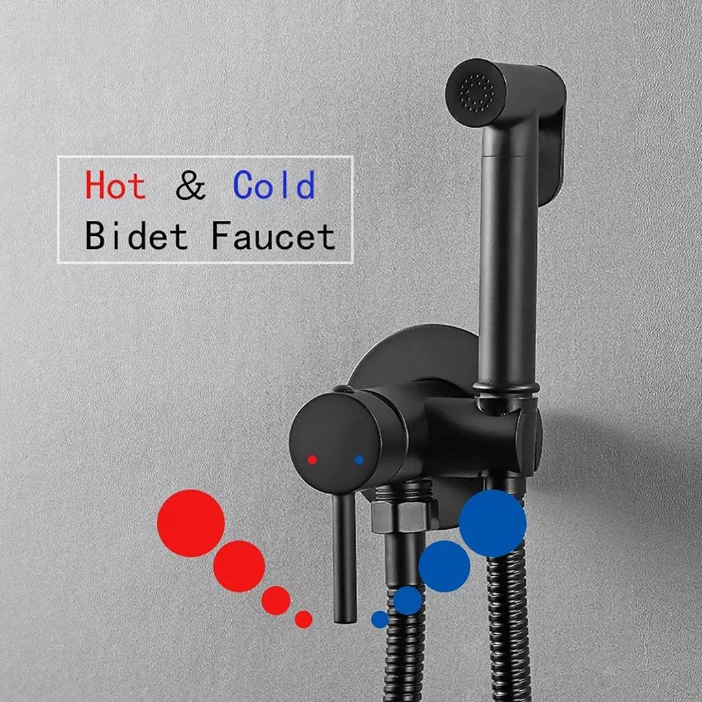 Baterie pentru bideu ULA Negru Toaletă Pulverizator pentru bideu Baterie pentru bideu pentru toaletă din alamă Duș igienic Baterii pentru toaletă cu apă caldă și rece