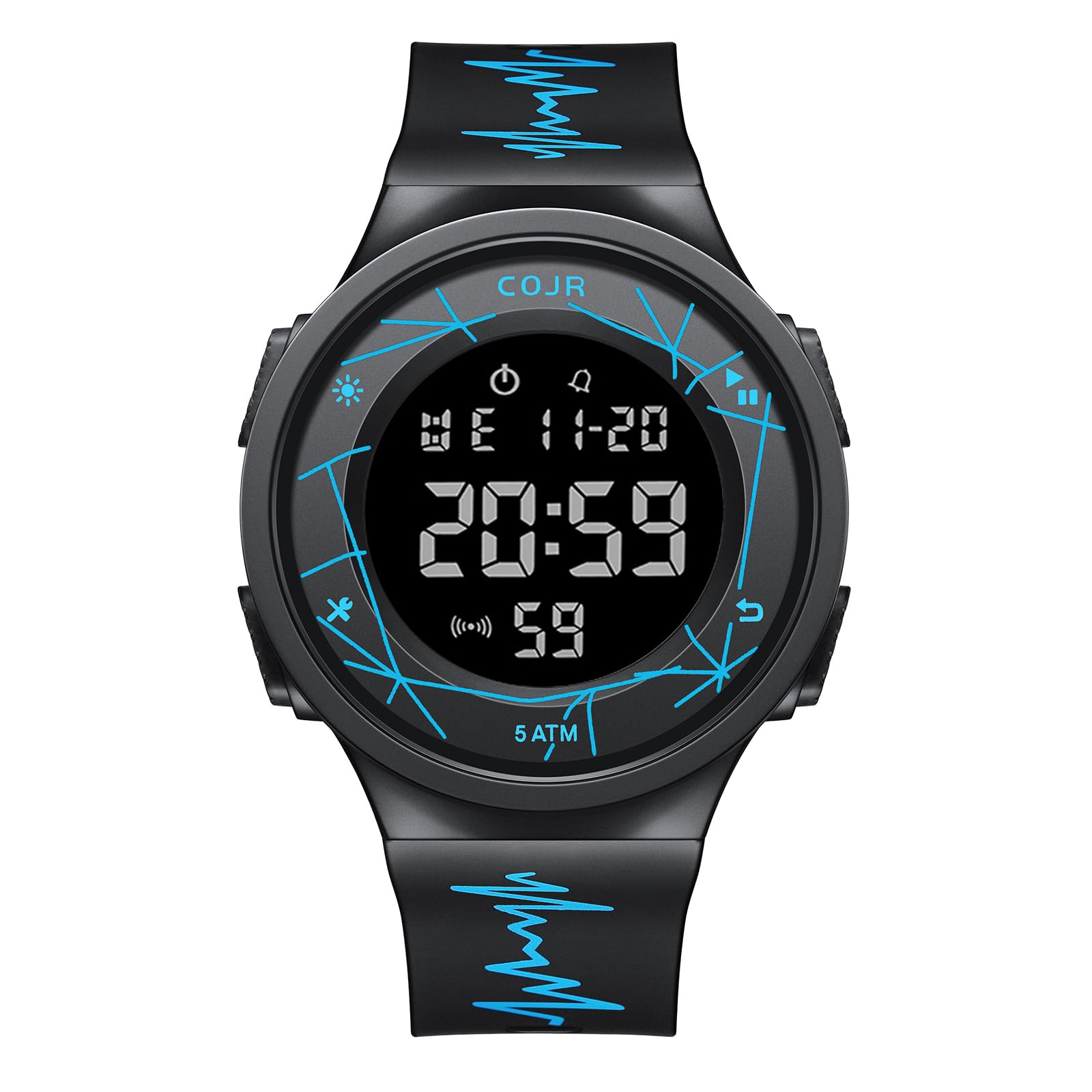 

COJR Men s Digital Running Watch, Waterproof, 50 Meters, Multi-functional, Sports Watch, Date, Week, Alarm,