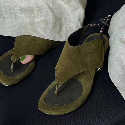 Fashion Luxury Green Sandals  Leather Short Tube Flat Flip Flop Slippers Women's Outdoor Sandals Flat Heel Open Toe Women's Cool Boots