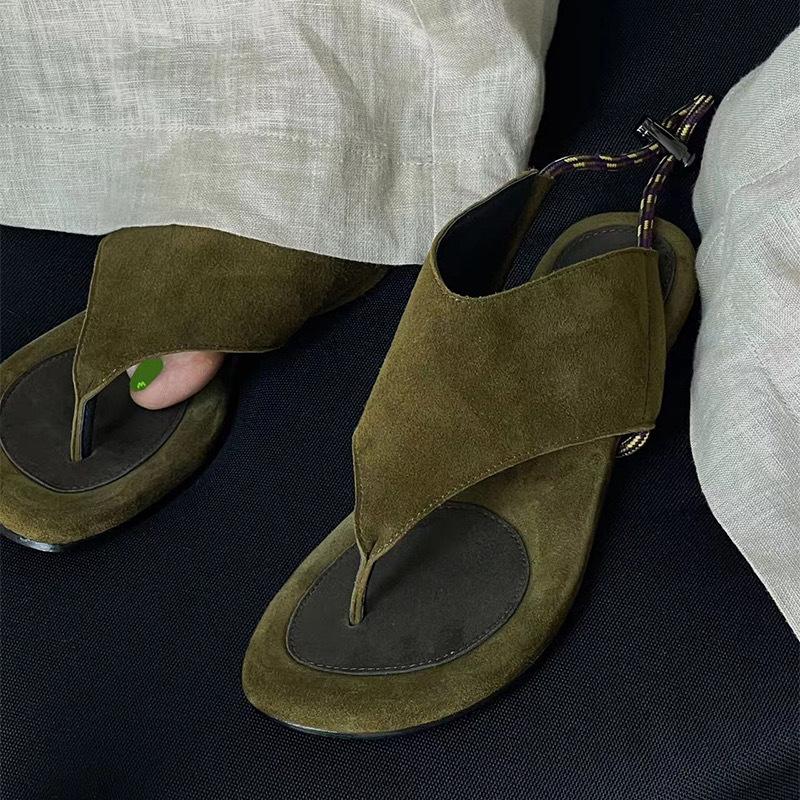 Fashion Luxury Green Sandals Leather Short Tube Flat Flip Flop Slippers Women's Outdoor Sandals Flat Heel Open Toe Women's Cool Boots