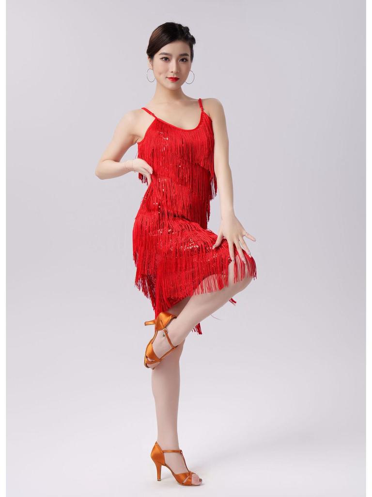 Rochie de dans latino cu franjuri cu paiete pentru adulți - Costum de petrecere de primăvară și competiție
