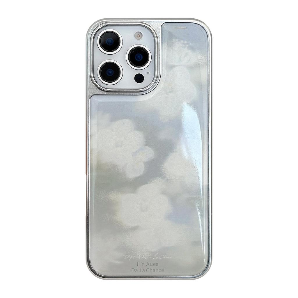 INS Blurred White Flower Phone Case Compatible with iPhone 14, iPhone 15, and iPhone 16 Pro Max