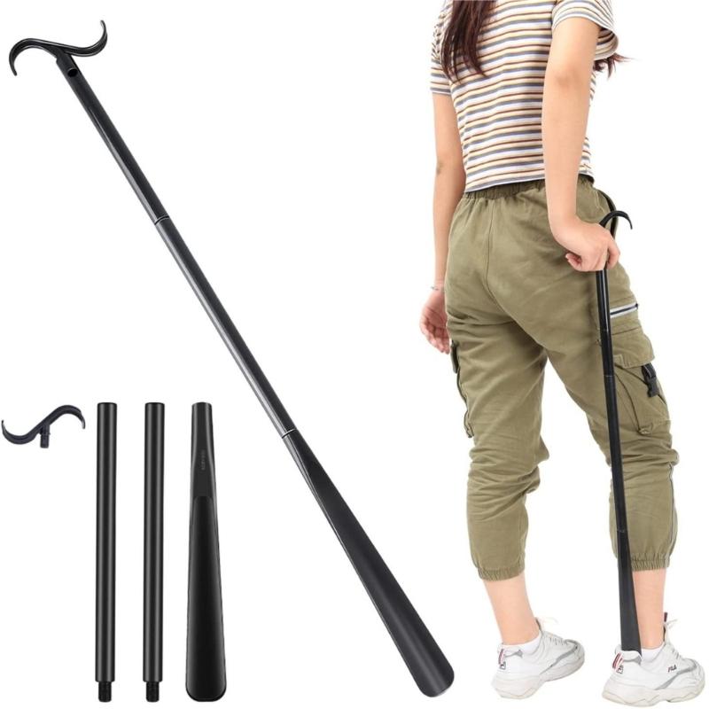 35" Long Handle Shoe Horn for Seniors Unisex Plastic Dressing Aid Stick with Sock Removal Tool Adjustable Extended Stick