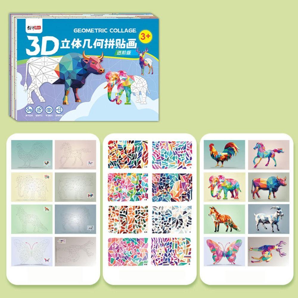 Handmade 3D Geometric Sticker Books Paper Animals Sticker Book Kawaii DIY Paste Material Kit  Kids