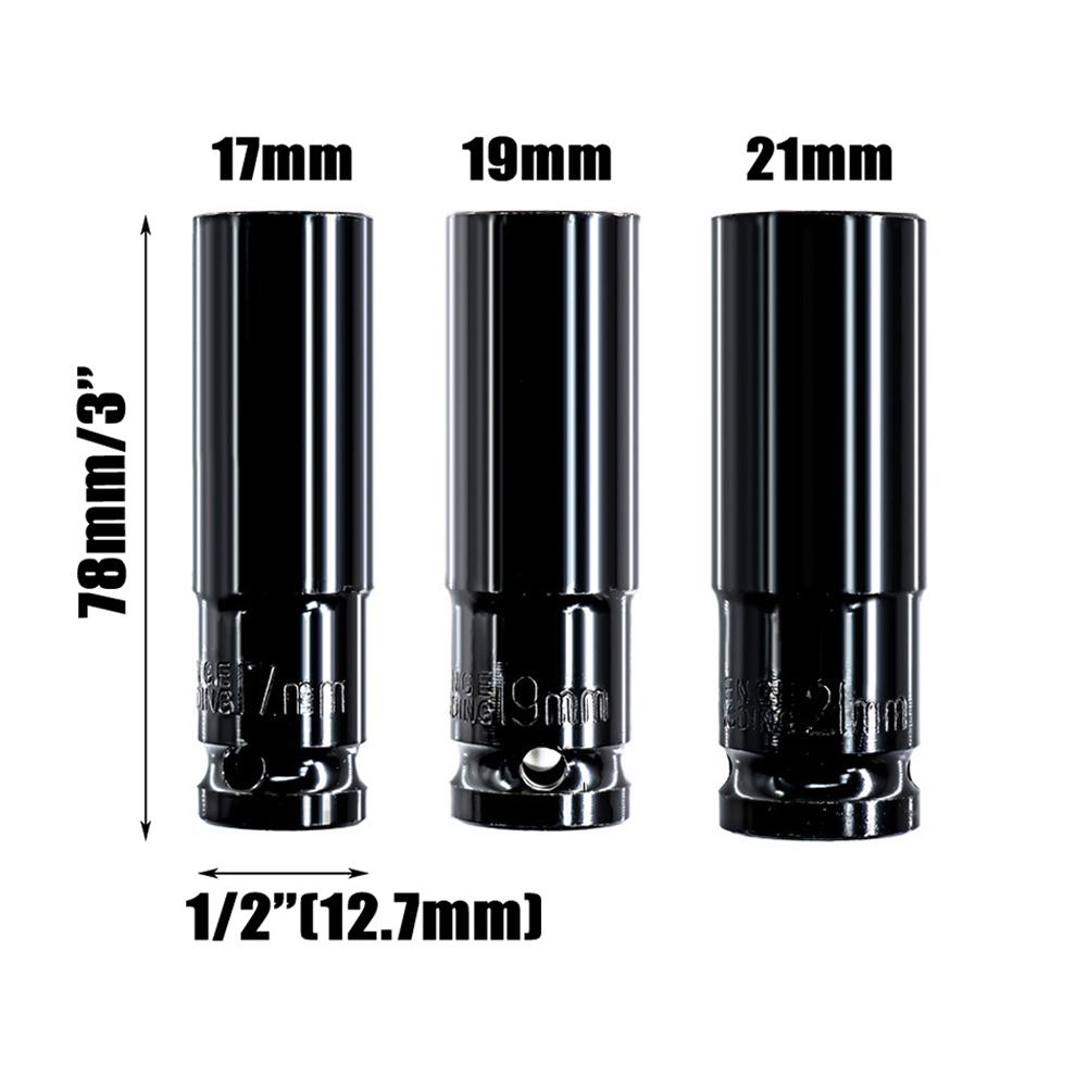 Wearable Socket Wrench 1/2\" 3pcs Set Black HSS Hard