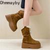 Chunky Platform Heel Woman Ankle Boots Design Round Toe Slip On Shoes Female Punk Vintage Short Booties  De Muje