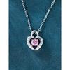 Korean-style sweet heart-shaped necklace with pink cubic zirconia Luxurious and elegant heart-shaped pendant