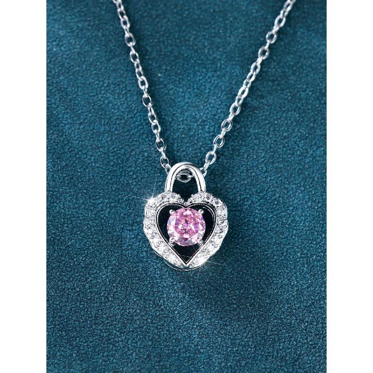 Korean-style sweet heart-shaped necklace with pink cubic zirconia Luxurious and elegant heart-shaped pendant