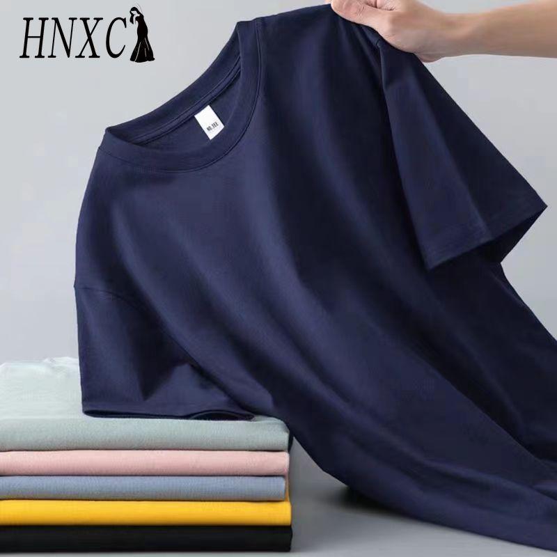 HNXC Kortermet t-skjorte i bomull for menn mote løs halvermet skjorte med trykt medfølende skjorte