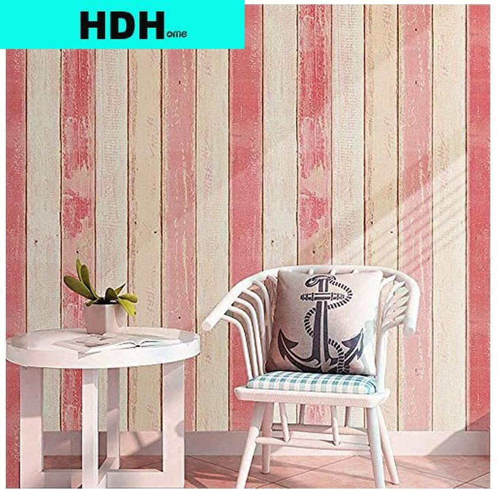 5M Pink Wood Panel Self Adhesive Wallpaper Multi Color  Wood Plank Peel and Stick Wallpaper Stripe Wall Decor Wall Mural