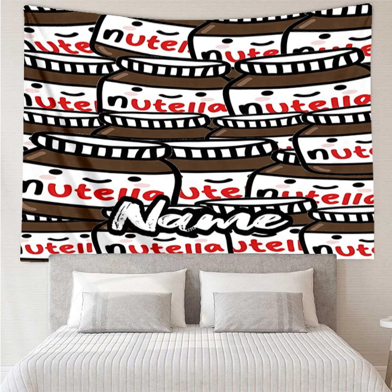 Custom Name Nutella Print Tapestry, Backdrop, Easy Setup, Ideal for Bedroom, Office & Living Room, with Aesthetic Wall Hanging Decor.