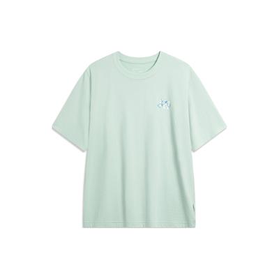 Li Ning Sports Lifestyle Series Printed Letter Round Neck Pullover Short Sleeve Drop Shoulder T-Shirt Unisex T-Shirt Light-Moss-Blue AHSU319-4