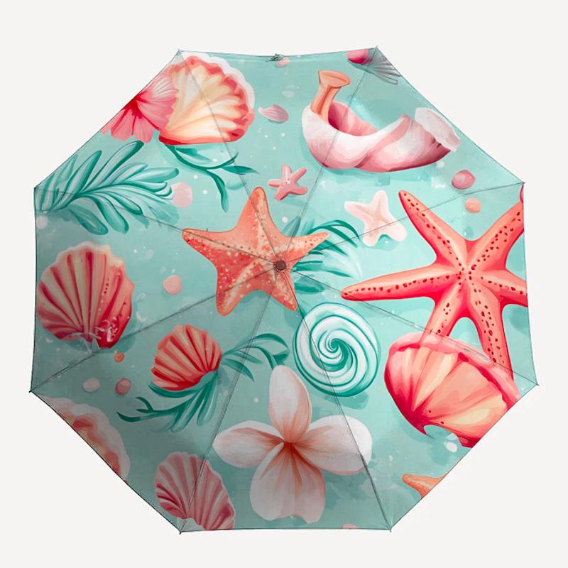 1pc Oceanic Elements Automatic Open/Close Folding Umbrella - Compact 8-Rib Design, Daily Use, Perfect Gift for Friends & Family yy260327081