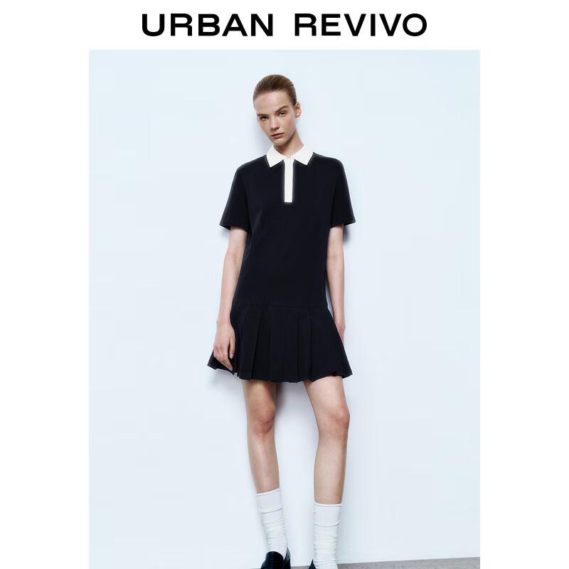 UR 2025 Spring Women's Collegiate Contrast Collar Mini Short-Sleeve Dress