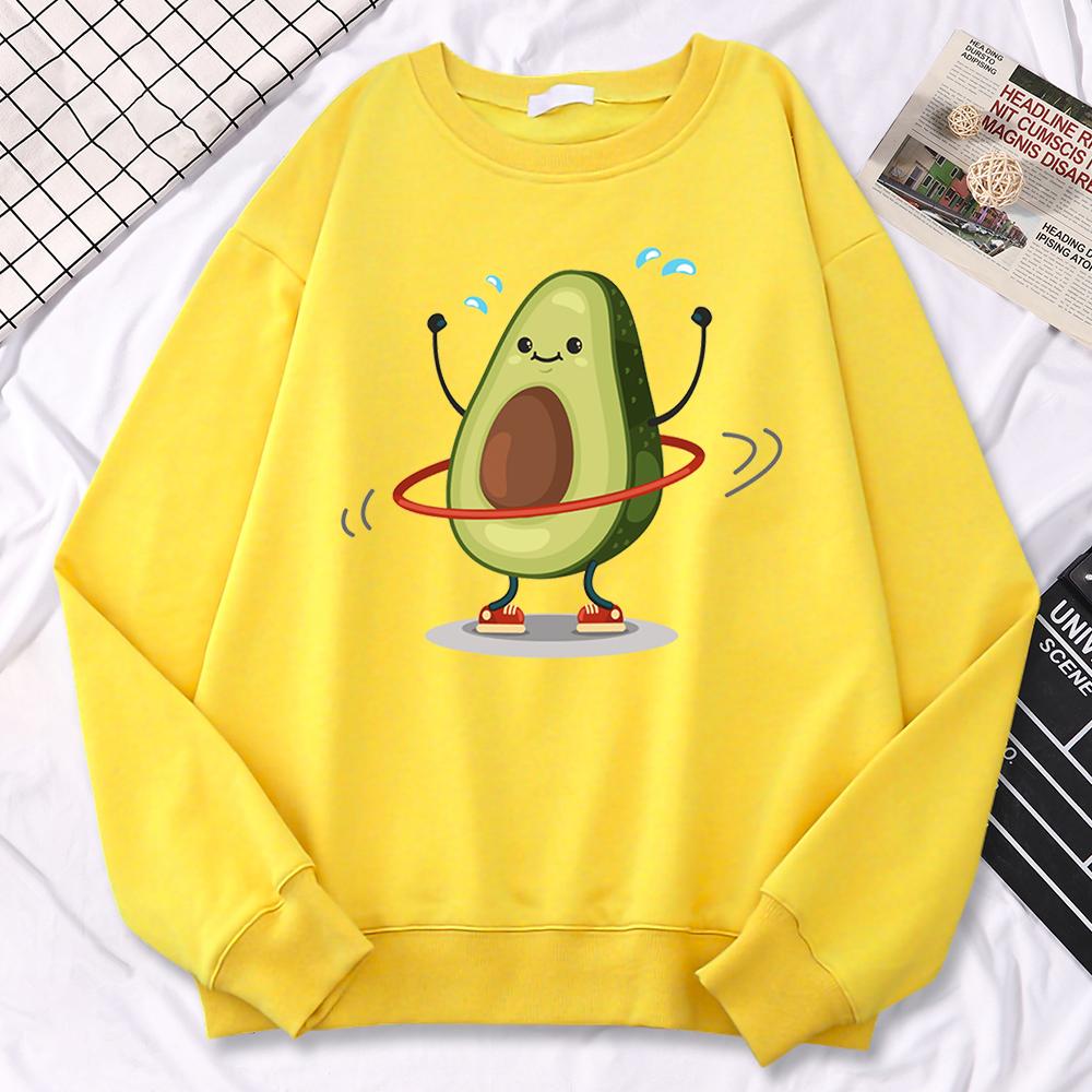 Casual Trend Women Pullovers Avocado Exercise And Rotation Printing Hoodies Soft Sweatshirt Loose Warm Female Clothes