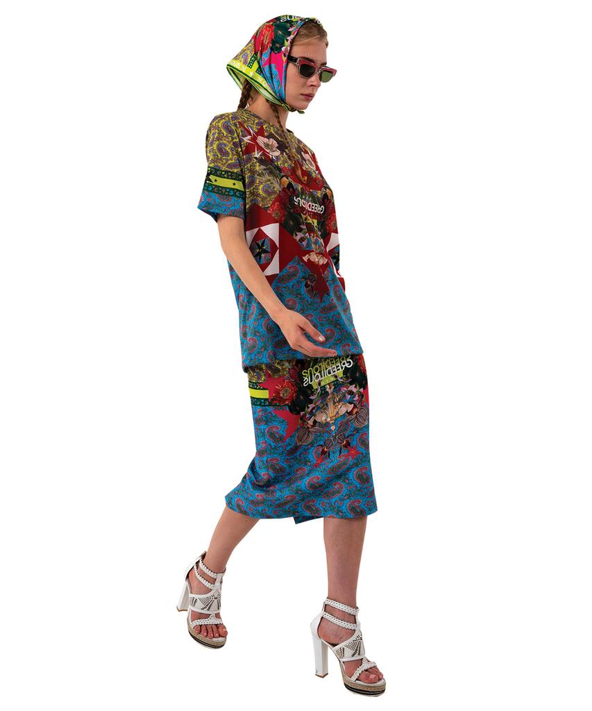 GREEDILOUS Blue Paisley Geometric T-Shirt