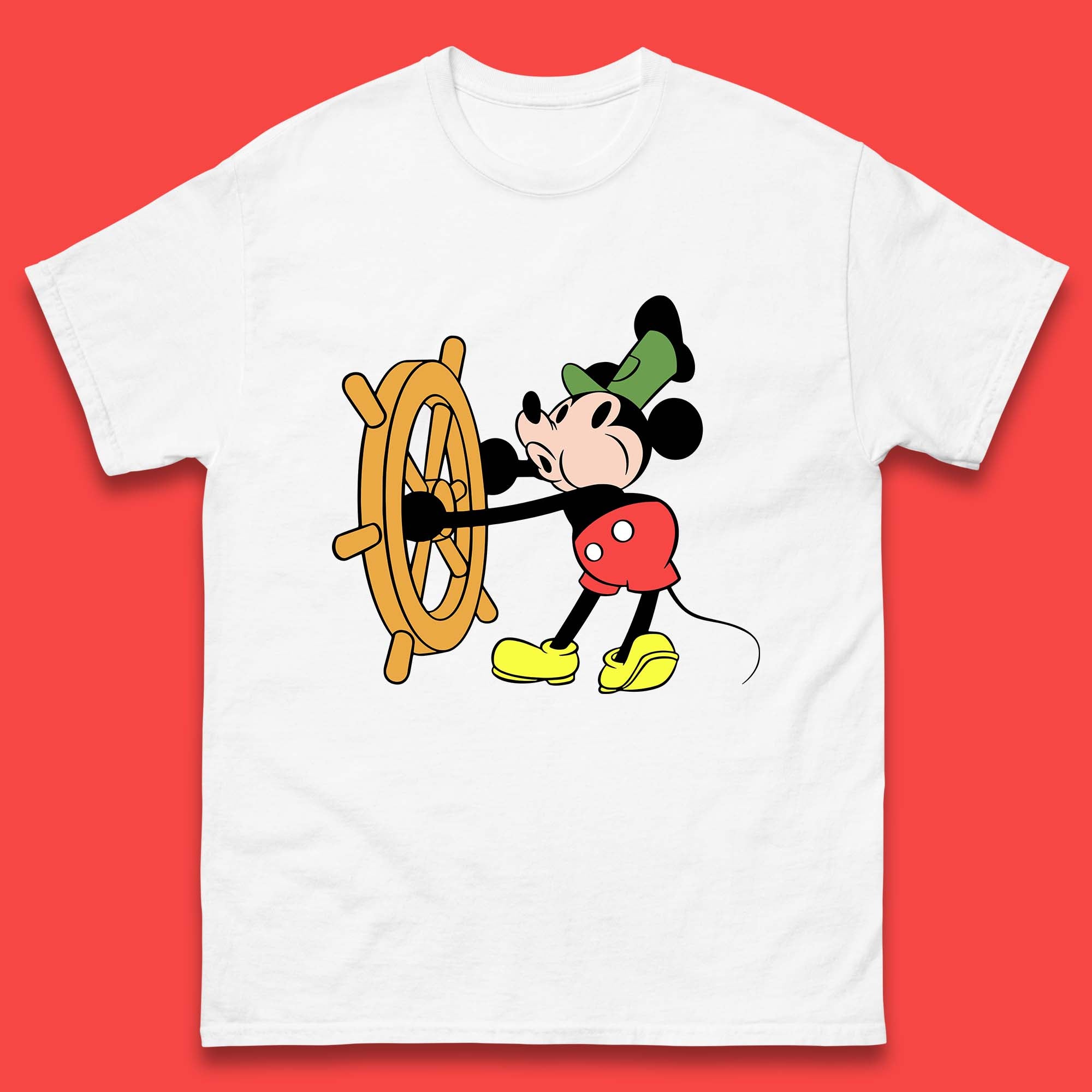 Classic Disney Mickey Mouse Steamboat Willie Disneyland Magic Kingdom Trip Mens Tee Top S