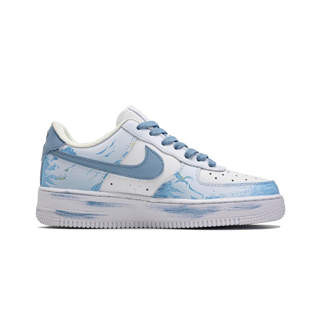 Nike Air Force 1 Cloud Galaxy, Footprint Innovation Cow Leather Low Top Skateboard Shoes Unisex Sky Blue CW2288-111(Team726-)