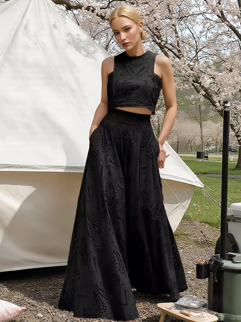Women's Casual Fashion Sleeveless Pocket Long Dress One-Piece Set Outfit