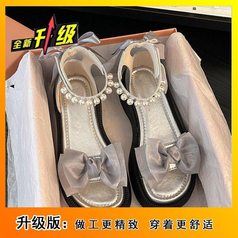 

Fairy wind platform muffin bow flat sandals female summer new French with skirt pearl Roman shoes 40