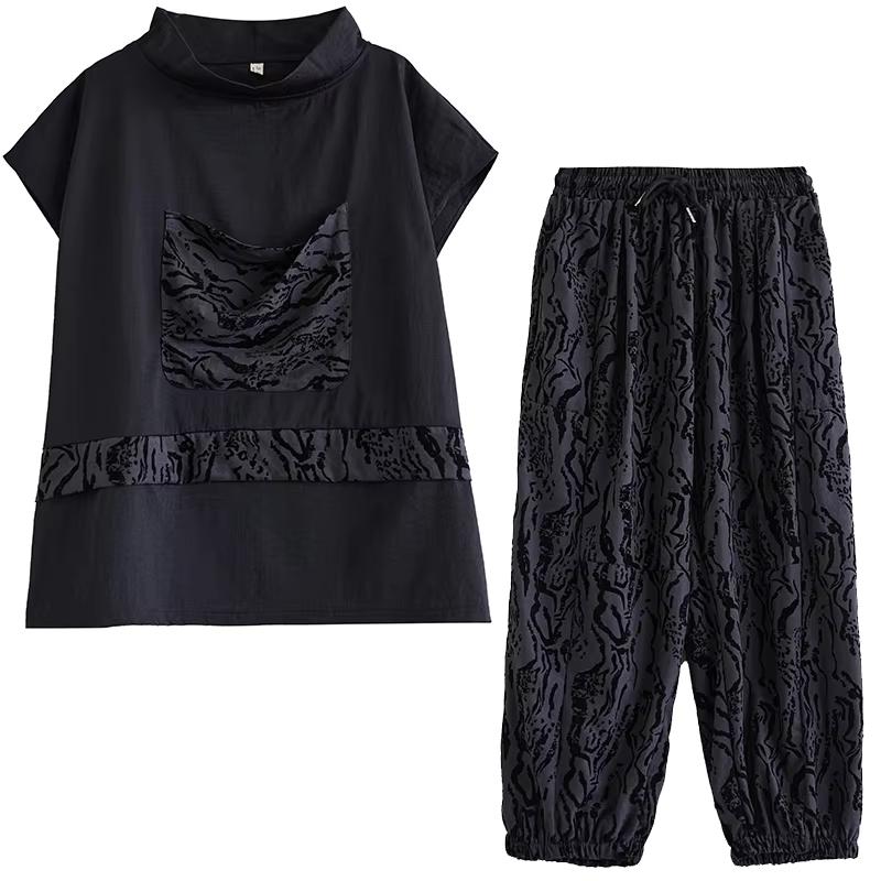 Xitao Pocket Patchwork Print Pant Sets LJ1088