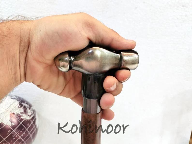 Walking Cane: Blacksmith Hammer Handle, Foldable Wooden Stick