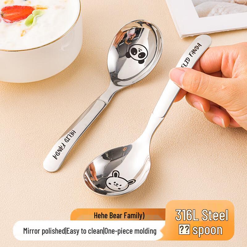 Worthbuy Food Grade Stainless Steel Spoons - Doudou Bear & Fanfan Rabbit 2-Pack
