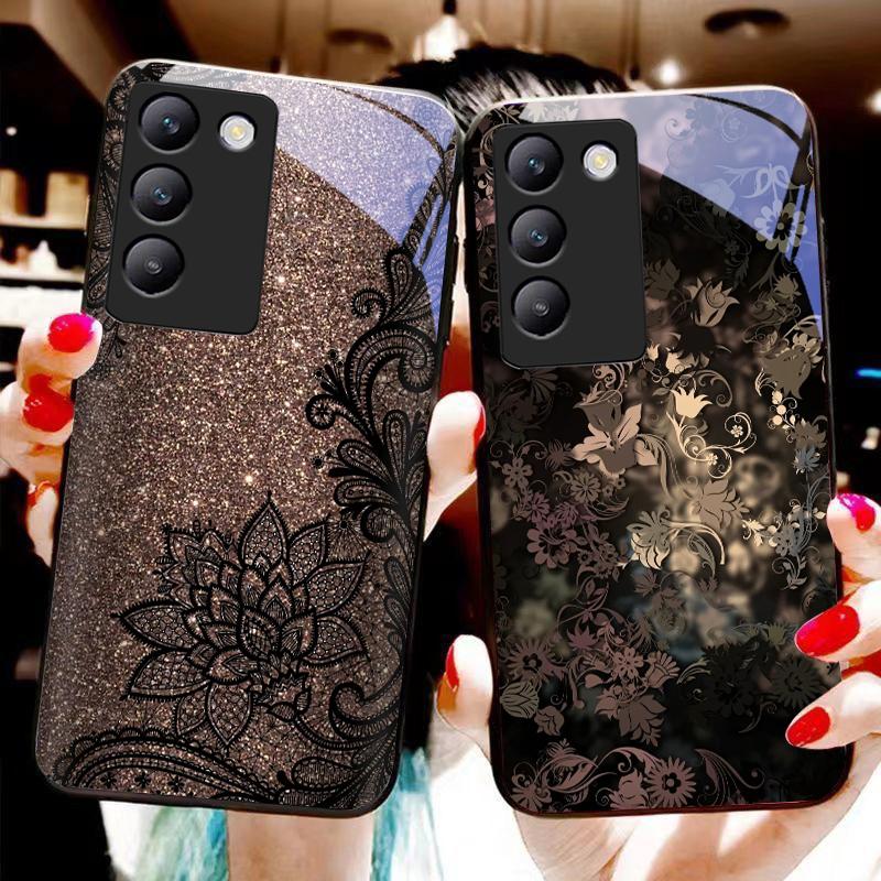 Kolorowy Totem Kwiatowy Dla Y72 33S 11 03 36 96 Lite 35 16 Iqoo 12 V40 SE 5G 29 40 21 30 X80 Pro Vivo Etui na Telefon ze Szkła Hartowanego