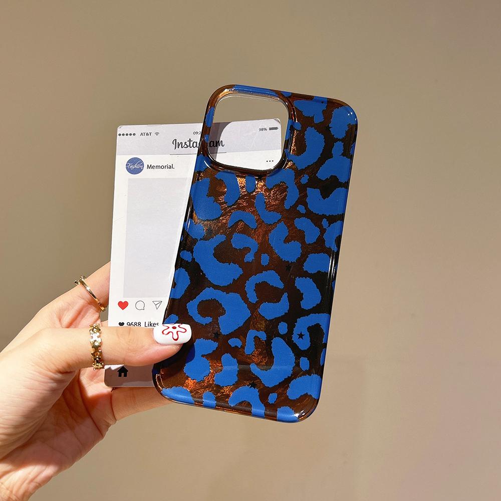

Blue Brown Leopard Print Laser Phone Case for IPhone 16 17 15 14 13 Pro Max Air Tinfoil Texture Pattern Shockproof Cover iPhone 13