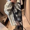 Autumn and winter new Korean version retro flower gray lantern sleeves medium and long knitted cardigan women's loose lazy thickened coat