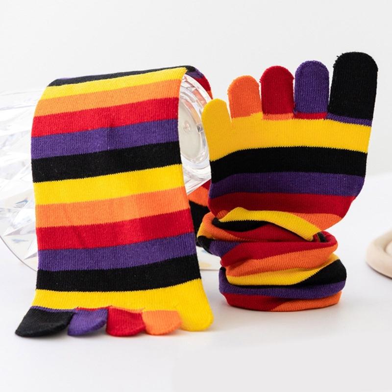 1 Pair Rainbow Toe Socks Colorful 5 Toe Calf Socks Rainbow Striped Leg Warmers Funny Long Toe Socks for Women and Girls