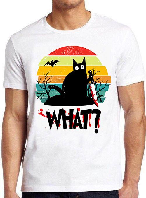 Cat What Murderous Black Cat Knife Moon Halloween Cult Top Tee T Shirt M835 XXXL