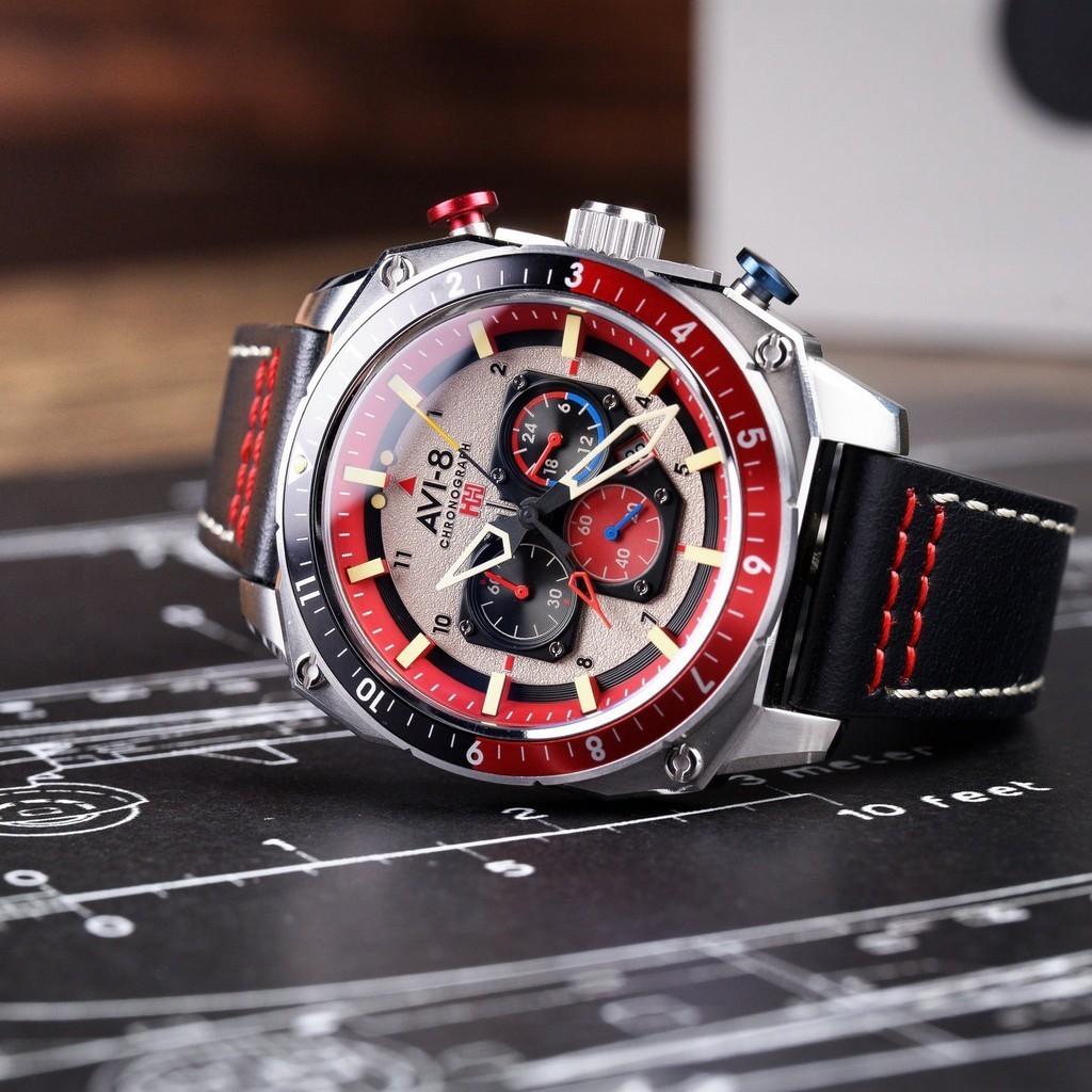 AVI-8 Hawker Hunter Atlas Dual Time Chronograph Hazard Red Quartz AV-4100-03 Men's Watch