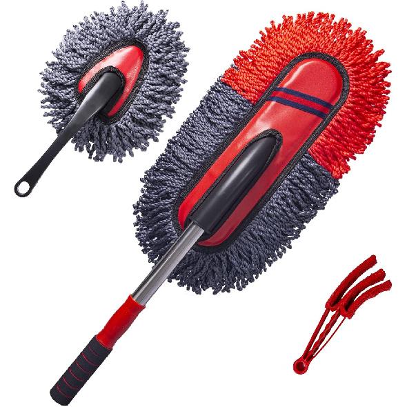 Soft Microfiber Car Duster Exterior Scratch Free Multipurpose Duster with Extendable Handle Duster for Car, Truck, SUV, RV and Motorcycle Large красный
