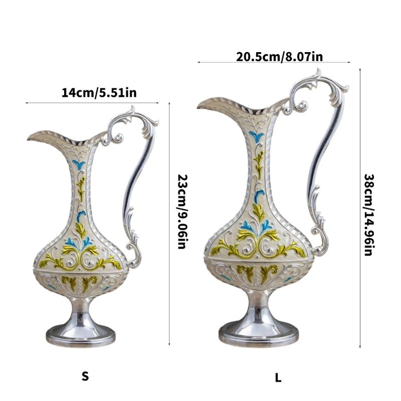 Elegant Embossed Flower Vases With Handle European Antique Metal Flower Arrangements Pot For Indoor Space Decors Gift
