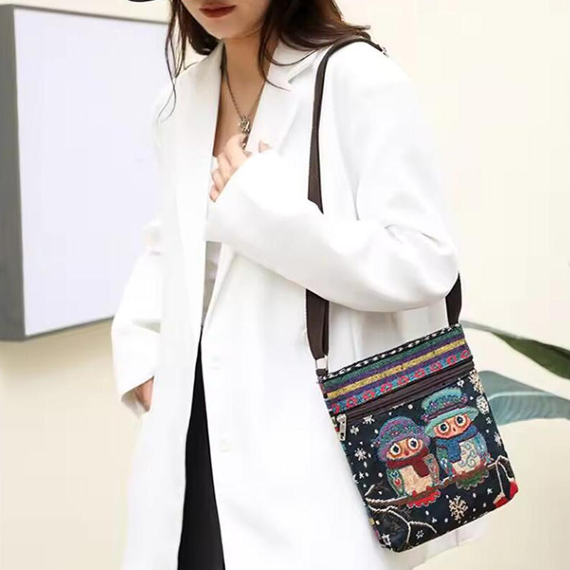 Retro Ethnic Style Shoulder Bag Canvas Embroidered Phone Crossbody Messenger Bag Travel Outdoor Casual Simple All-Mastch Women Small Bag