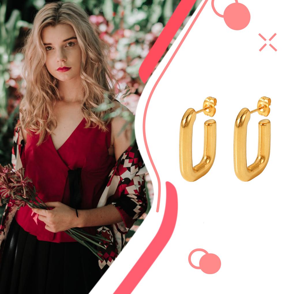 1 Pair Women Ear Studs Metal Solid Color Earring Casual Piercing Jewelry Engagement Dressing Earstud Decoration