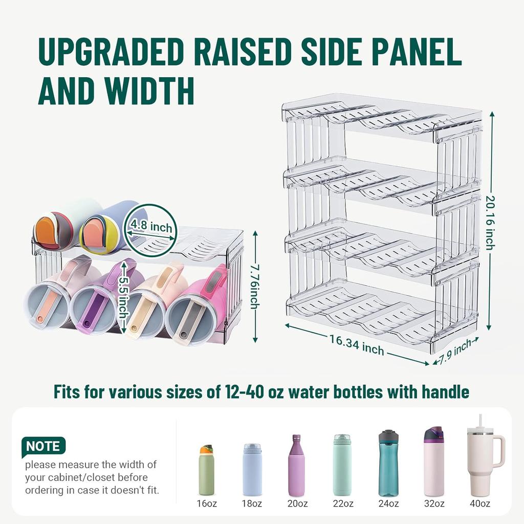 Water Bottle Organizer for Full Stanley 40 oz Tumbler with Handle, Cabinet Kitchen Pantry Organizers and Storage for Owala Stanley Cup Accessories
